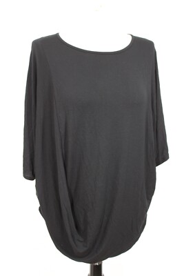 Vince M Black Dolman Short Sleeve Asymmetrical Drape Top Micro Modal Stretch