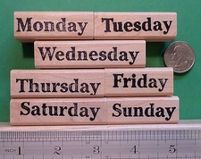 Days of the Week Rubber Stamp Set of 7, wood mounted