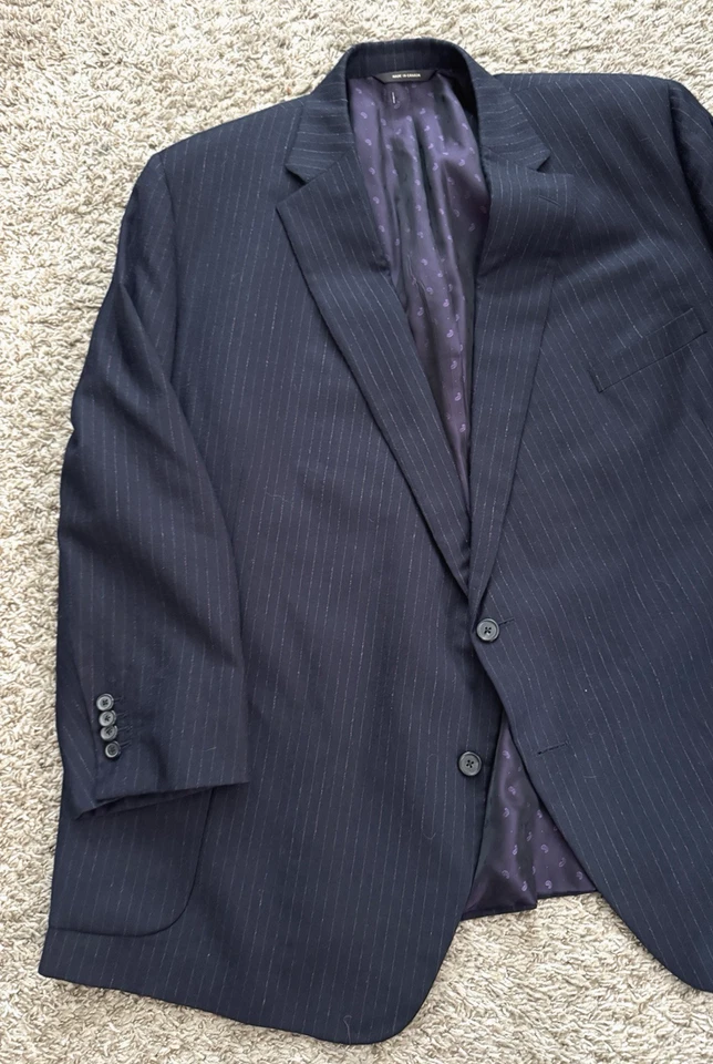 Paul Stuart Recent Suit Jacket Custom Men's 52PR Portly Black Striped Super 130s - Imagem 2 de 4