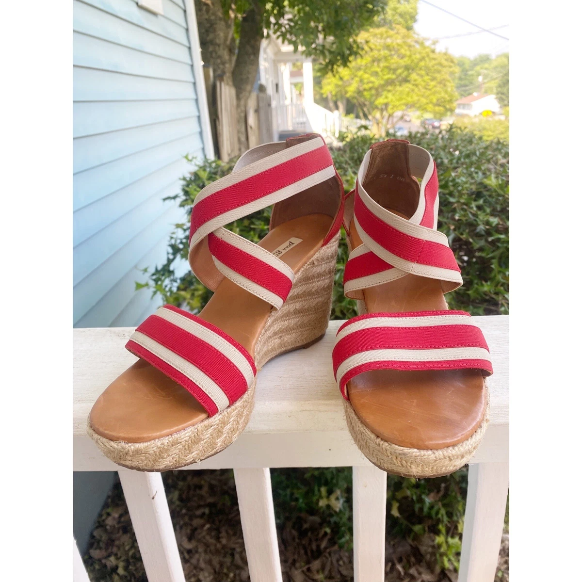 Paul Green Red White Strappy Wedge Sandals EUC Size 5.5 eBay