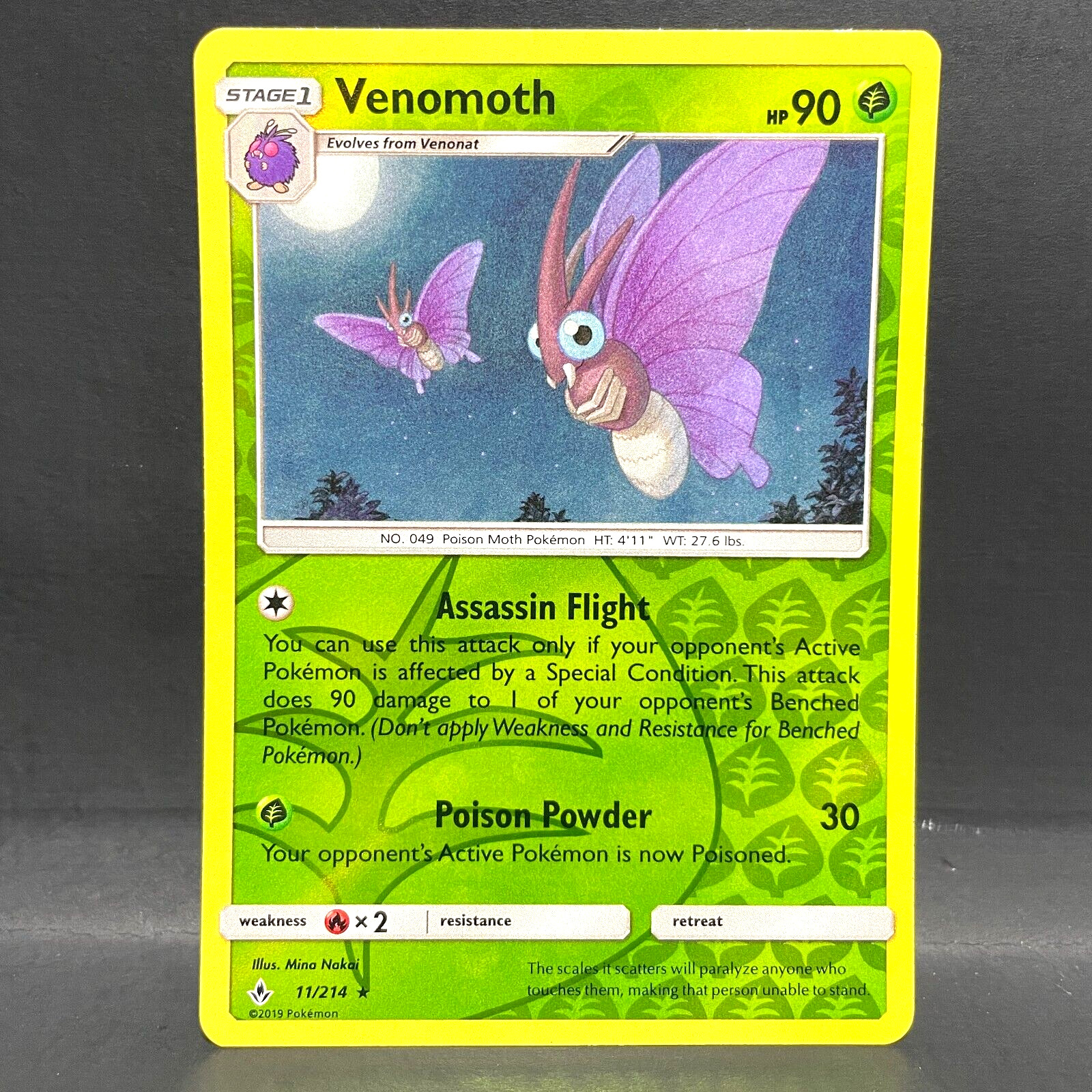 2019 POKEMON UNBROKEN BONDS VENOMOTH 11/214 REVERSE HOLO (RARE)