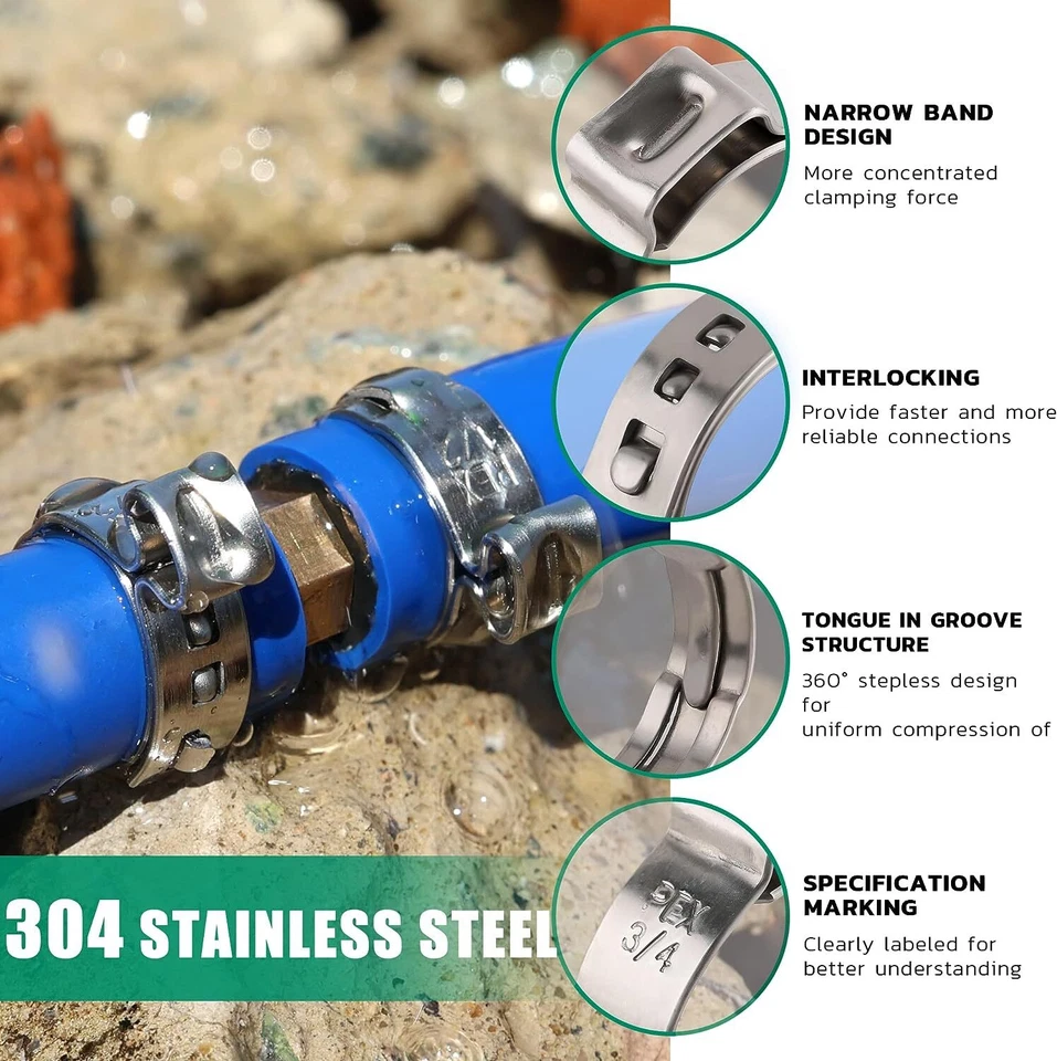 260Pcs Constant Tension Crimp Stepless Cinch Single Ear Hose Clamp Kit for Pipe - image 3 of 4