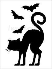 Evil Cat Bats Stencil Halloween Pumpkin Carving 8.5" x 11" Reusable Sheet S735