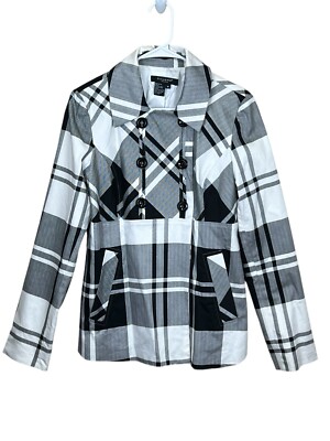 SANDRO Sportswear Women's Plaid Print Blazer Black White Size Medium EUC