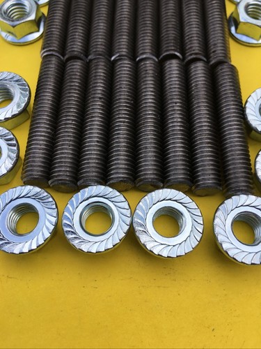 16x 8mm x 1.25”x 40mm Exhaust Manifold Studs+ [16) 8mm X 1.25 Serrated Lock Nuts - Picture 2 of 2