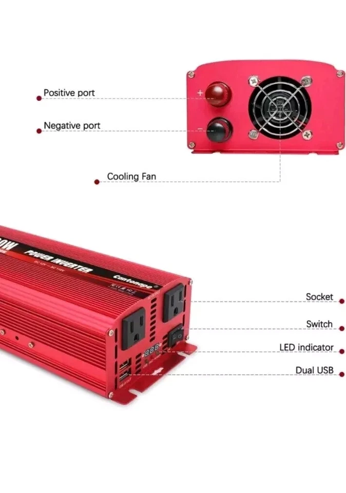 1500W/3000W(Peak) DC 24VDC to 110VAC Power Inverter with Dual AC Outlets - Image 4 of 4