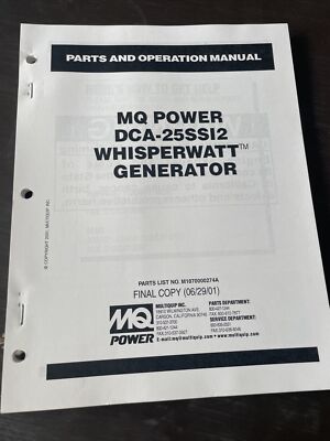 DCA-25SSI2 Generator MQ Multiquip Parts List operation book Manual catalog shop
