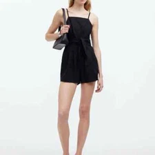 Madewell Women's Tie-Waist Romper Black Size 4 Summer Casual Linen