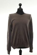 Brax Men's Sweater Pullover 50 M Brown Dark Brown Light V-Neck  Merino Wool