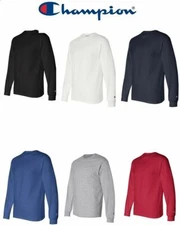 Champion NEW Mens Size S-2XL Long Sleeve Tagless Cotton Gym Workout T-Shirt CC8C