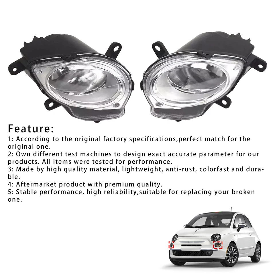Left+Right High Beam Headlight Headlamp For Fiat 500 Hatchback 2008-2015 - image 3 of 4