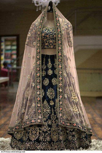 Velvet Blue Lehenga Choli Sari 