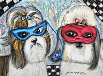 Shih Tzu Masquerade 13 x 19 Art Print Dog Collectible Signed Artist KSams