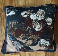 Vintage Coca-Cola Christmas Tapestry Pillow Santa Clause Scene 10x10"