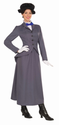 XL English Nanny Costume Poppins style skirt jacket shirt front hat adult stage
