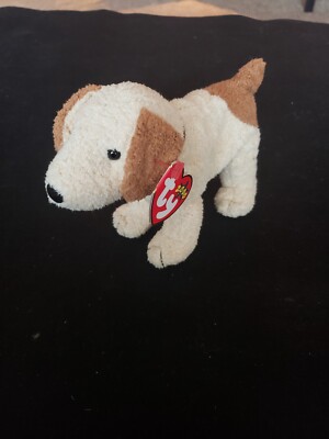 TY Original Beanie Babies 2000 Rufus the Dog 6'' White Brown Retired w/ Tags Baby