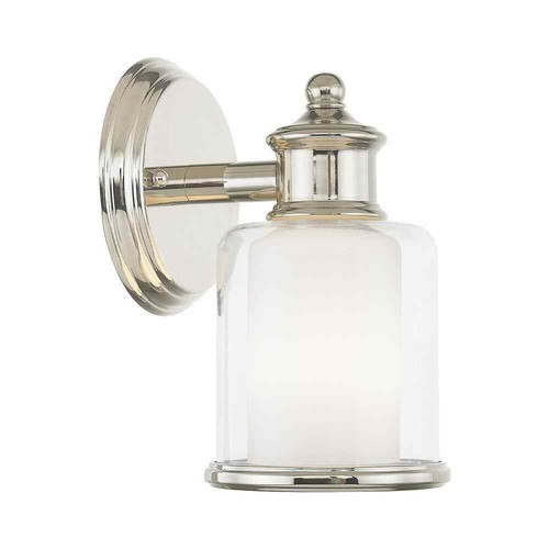 Bellington 5.5 in. 1-Light Polished Nickel Wall Sconce with Clear Outer Glass an