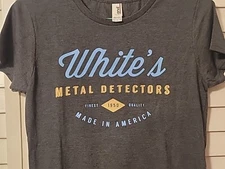 WHITE'S Electronics White's Metal Detector t-shirt Woman's Small NOS! NEW! Gray
