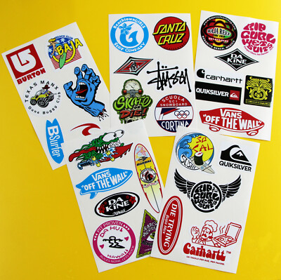 LARGE set of Surf, Skate, Snowboard theme highly durable LAMINATED stickers!
