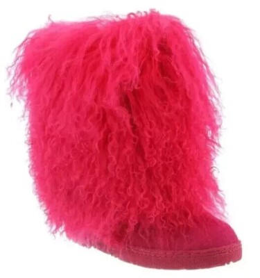 Bearpaw Boetis II Pink Curly Lamb Fur Sheepskin Lined Mongolian Sherpa Boots 9