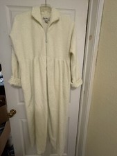Vntg Norm Thompson Long Terry Bath Robe Off White Zip Up Pockets LG Australia
