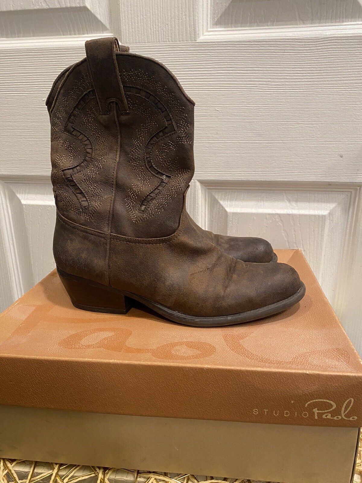 Studio Paolo Women's Brown Cowboy Boots Size 7M - image 4