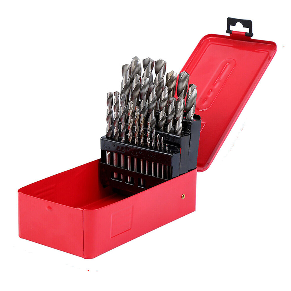 25 PIECE HIGH SPEED STEEL HSS DRILL BIT SET METAL INDEX BOX METRIC 1MM