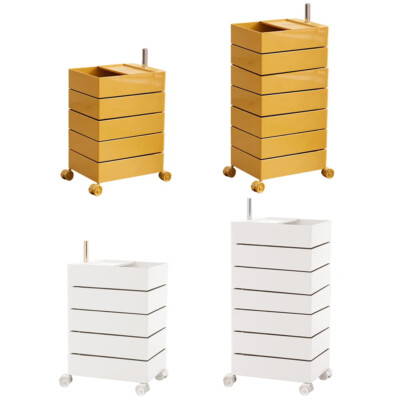 360° Movable Rotating Storage End Table Sofa Side Cabinet 5/7 Drawers w/ Wheels