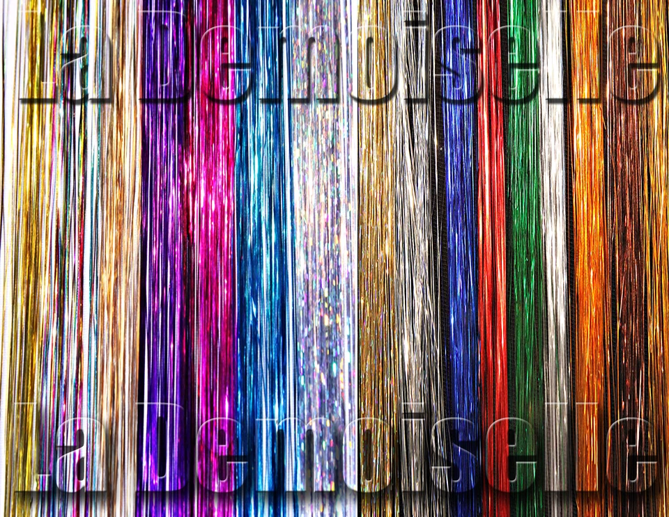 NUEVO OROPEL PARA CABELLO 20"/40" brillante o brillante 100 HEBRAS (elige color) vendedor de EE. UU. Foto 2 de 4