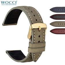 WOCCI Italian Leather Nubuck Watch Strap 14mm 18mm 20mm 22mm Black Red Green