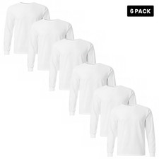 Gildan Men's Long Sleeve Cotton T-Shirt 6 Pack White Classic Fit S-3XL