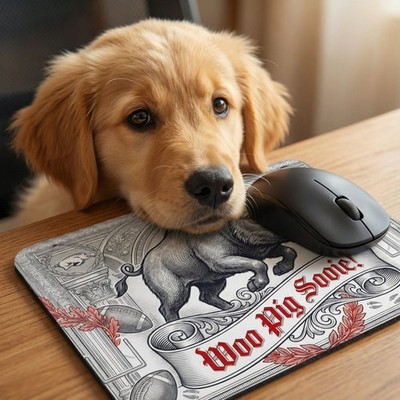 Woo Pig Sooie Arkansas Razorbacks Mousepad Vintage Engraving Style