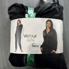 Felina Velour Women  s Hoodie  Jogger Set Black Size XL Cozy Loungewear
