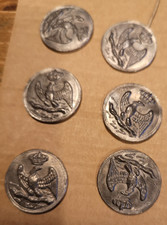 BELLE REPRO: 6 BOUTONS A L'AIGLE GROS MODULE en ETAIN DE LA GARDE IMPÉRIALE -