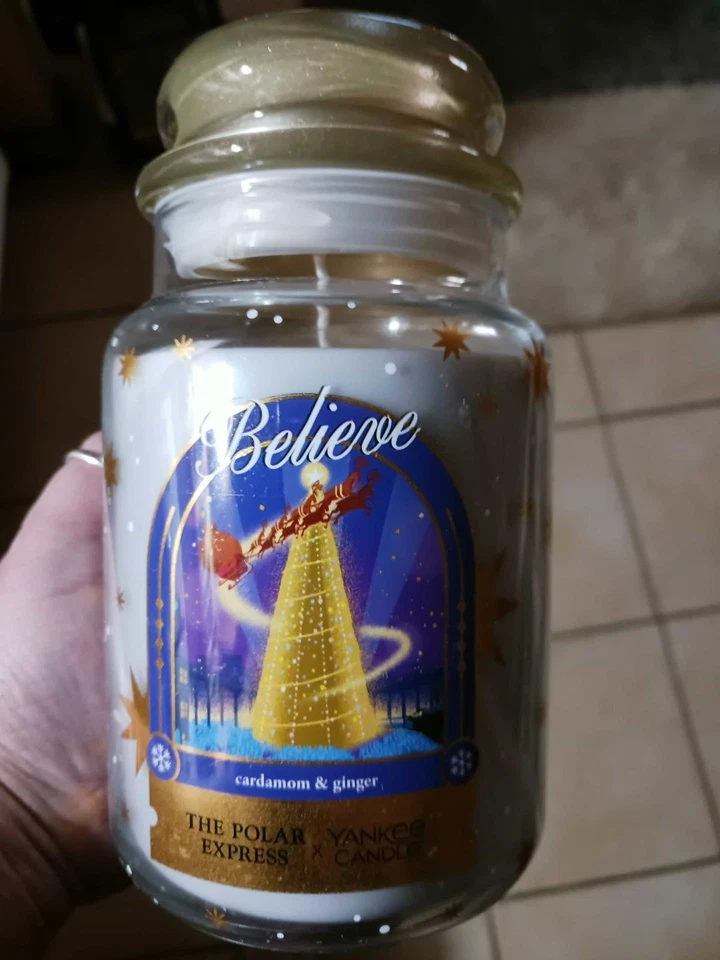 YANKEE CANDLE Believe 22oz Jarro Vela Coleção Polar Express NOVO - Imagem 2 de 3
