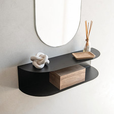 Consolle Ingresso Moderno 60 Cm in Metallo Nero | Mensole Da Muro Design a 2 Liv