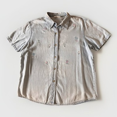 Vintage Basic Editions Large Button Up Shortsleeve Dragonflies Embroidered