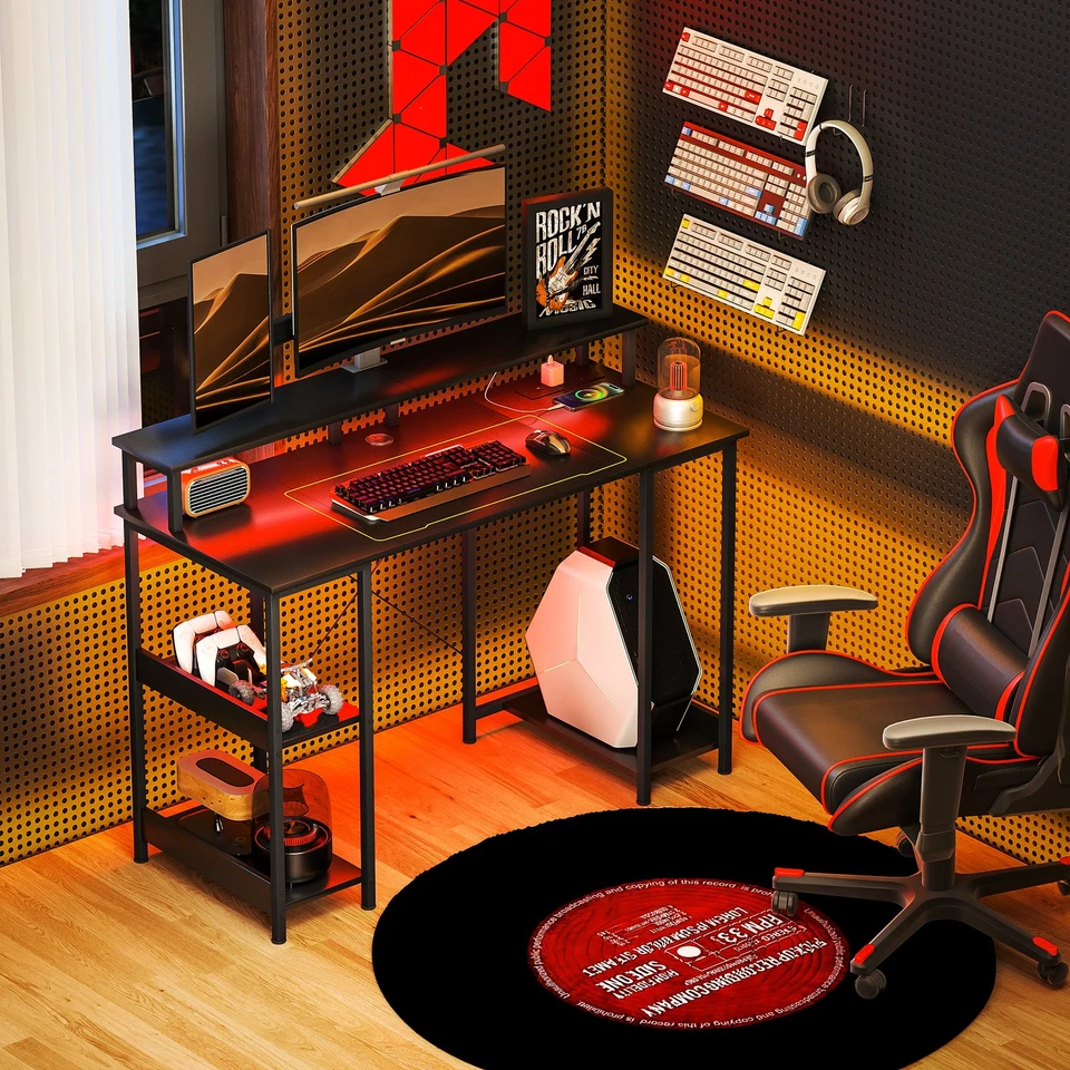 HOMCOM Computer Desk Reversible Home Office Desk with Storage Grey - Image 2 of 4