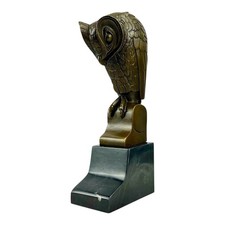 Scultura statua Art Deco gufo in piedi vero bronzo su base di marmo 9,84 in