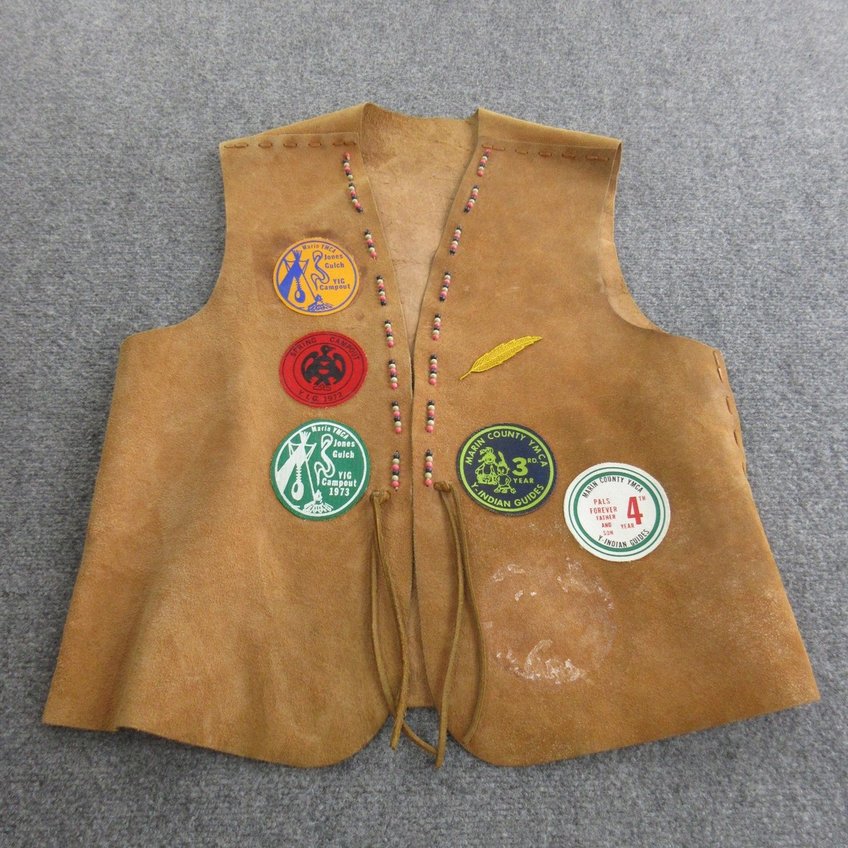 Vintage YMCA Y-Indian Guides Vest Youth Medium Suede Marin County