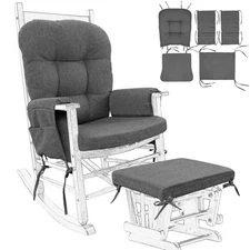 Glider Rocker Replacement Cushion 5 PCS with Ties, Linen High-Density Foam No...