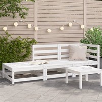 Gartensofa Mit Hocker 2-Sitzer Weiß Massivholz Kiefer