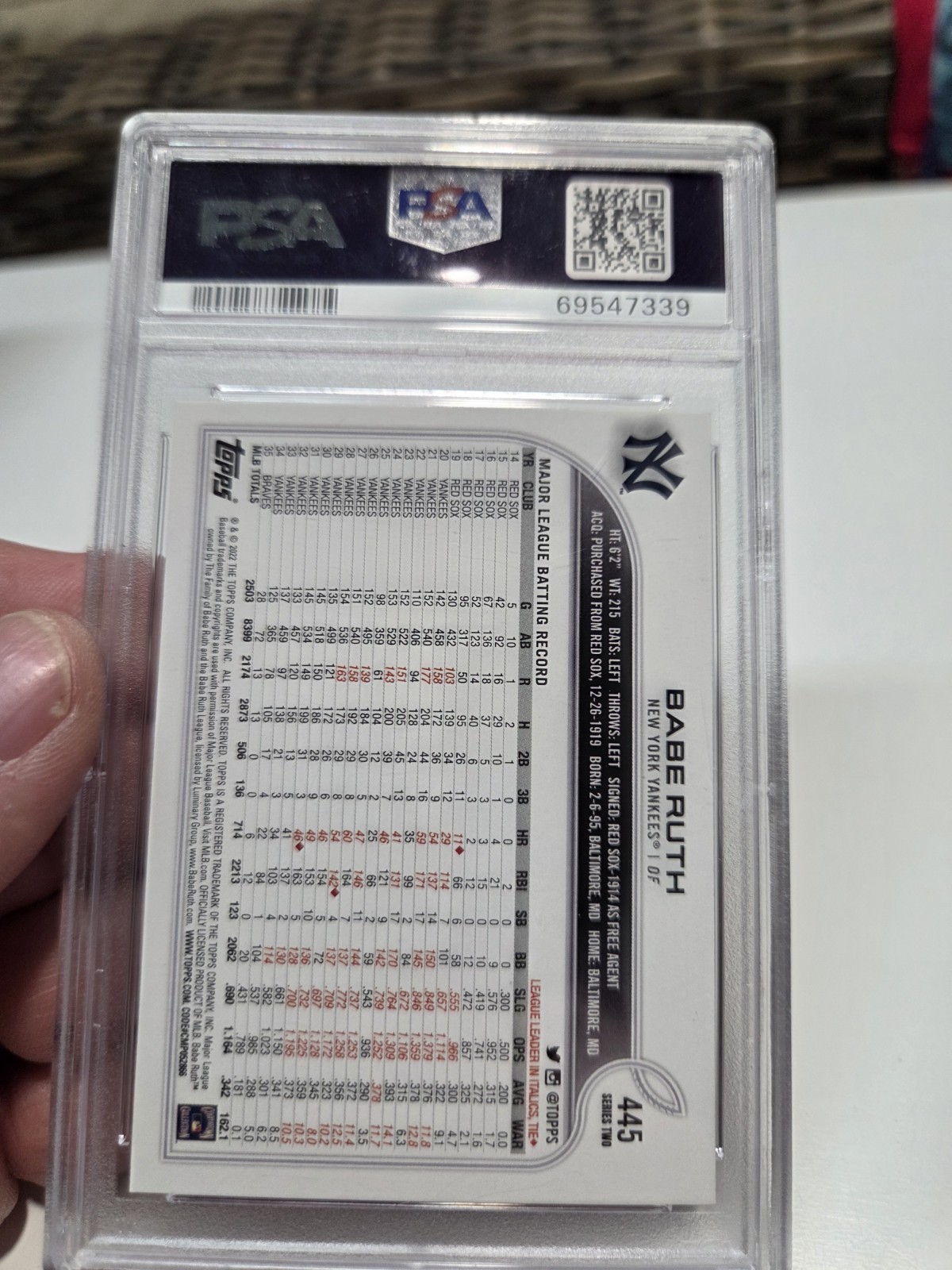 Rare PSA 8 Babe Ruth SSP 2022 Topps Series 2 #445 view 3