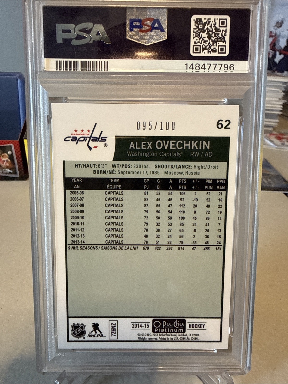 2014-15 O-Pee-Chee OPC Platinum Alex Ovechkin Retro Rainbow Black /100 PSA 9 view 6