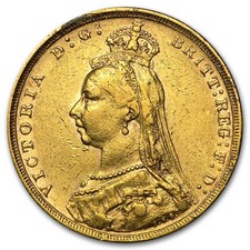 1887-1893 Australia Gold Sovereign Victoria Jubilee Avg Circ