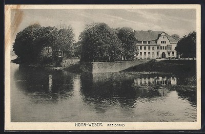 Hoya-Weser, Kreishaus am Ufer, Ansichtskarte 1963 