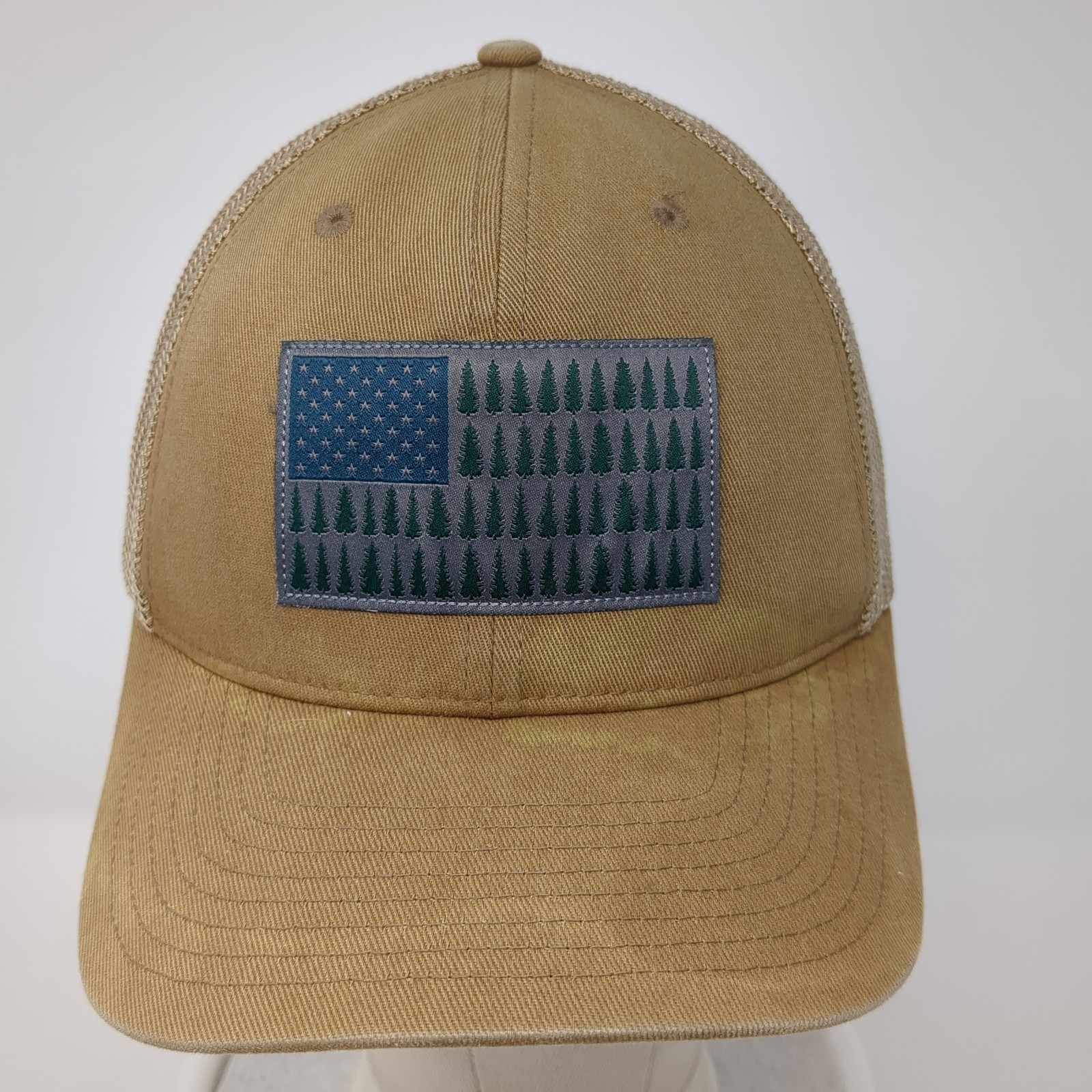 USA Flag Pine Tree Baseball Cap Brown Medium Mesh… - image 2