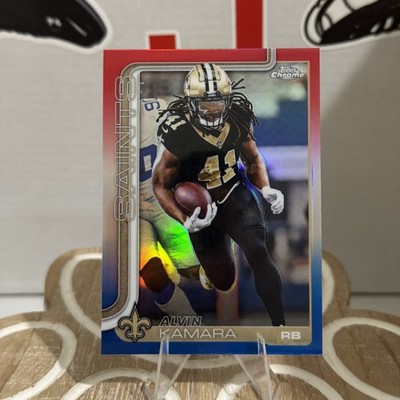 2025 Topps Chrome Football Alvin Kamara Red White Blue Refractor