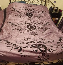 Full Size Purple W/Black Velvet Design Bed Comforter Set