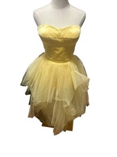 Sherri Hill Yellow Strapless Tulle Dress Beaded Rhinestone Fairy Prom Small 